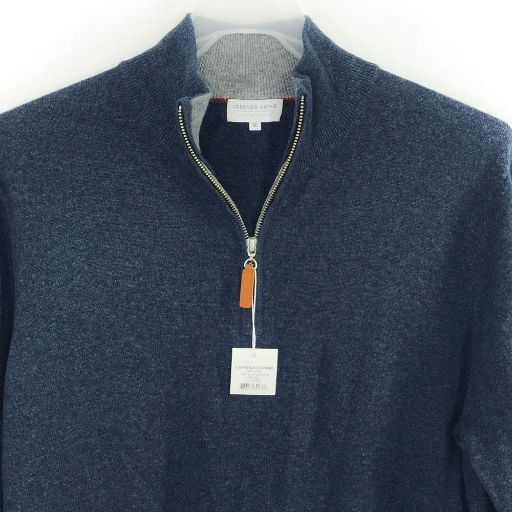 NEW Lorenzo Uomo 1/4 Zip Sweater Men's XL Merino Wool Cashmere Blend Blue NWT - Picture 6 of 9